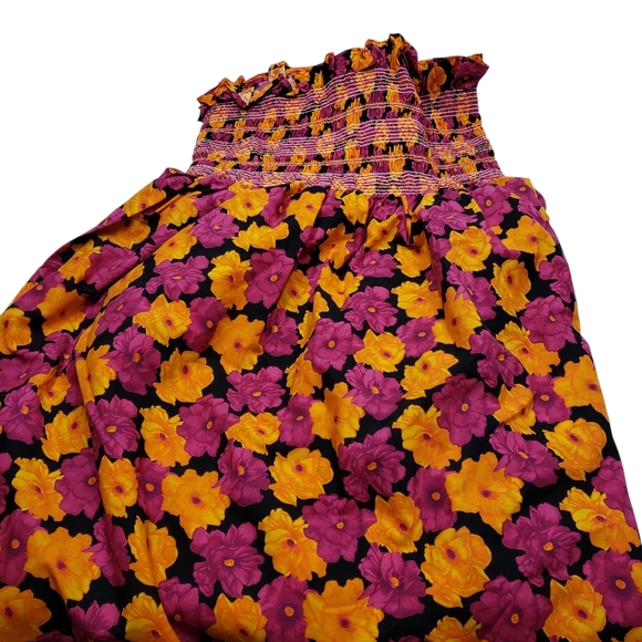 Floral Fabric Smocked Section Dress Skirt Top DIY Orange Pink Black - Picture 1 of 10